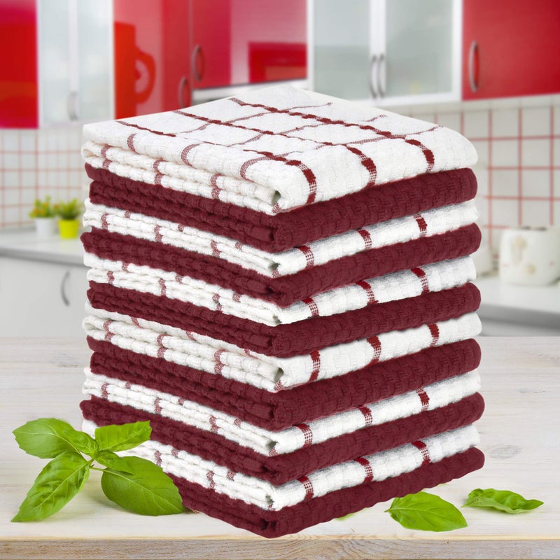 TALVANIA Red Kitchen Dish Towels 100% Cotton Dobby Weave Terry Towel Set, 12 Pack Soft and Absorbent Multipurpose Dish Cloth, Hand Towel and All Kitchen Cleaning 15â€ X 25â€ Machine Washable - Image 5